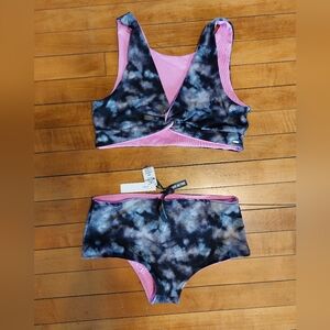 Reversible pink/black & grey tie dye bikini